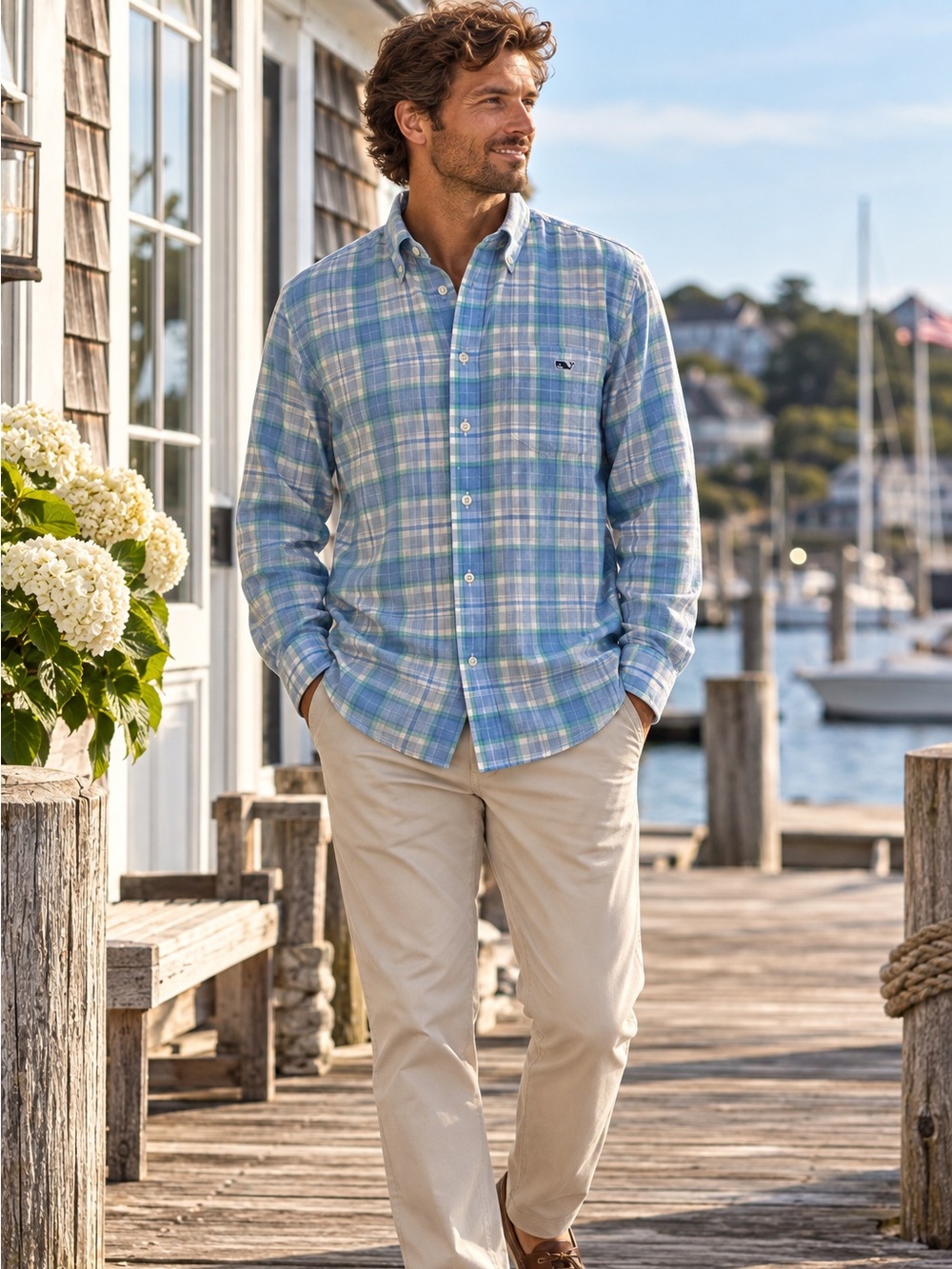 Vineyard Vines Mens M Blue Plaid Tucker Shirt Coastal Preppy Button Down Cotton